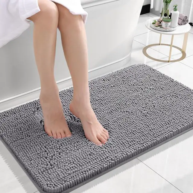Main image of OLANLY Small Bathroom Rugs 24x16, Extra Soft Absorbent Chenille Bath Rugs, Rubber Backing Quick Dry, Machine Washable Bath Mats for Bathroom Floor, Tub and Shower, Home Decor Accessories, Grey