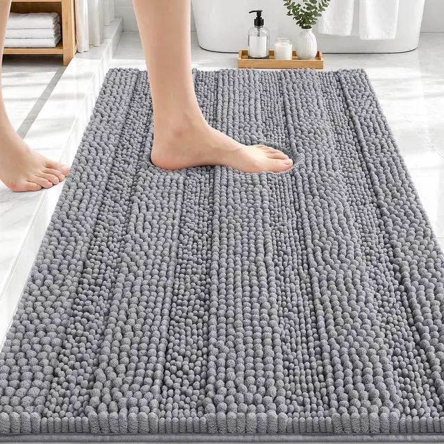 Main image of OLANLY Thick Bathroom Rugs 30x20, Extra Soft Absorbent Chenille Striped Bath Rugs, Rubber Backing, Machine Wash Dry, Bath Mats for Bathroom Floor, Tub and Shower, Home Decor Accessories, Grey