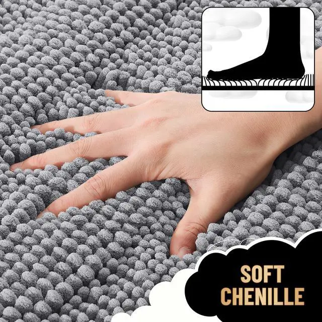 Alt view image 2 of 6 - OLANLY Thick Bathroom Rugs 30x20, Extra Soft Absorbent Chenille Striped Bath Rugs, Rubber Backing, Machine Wash Dry, Bath Mats for Bathroom Floor, Tub and Shower, Home Decor Accessories, Grey