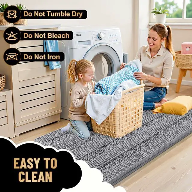 Alt view image 5 of 6 - OLANLY Thick Bathroom Rugs 30x20, Extra Soft Absorbent Chenille Striped Bath Rugs, Rubber Backing, Machine Wash Dry, Bath Mats for Bathroom Floor, Tub and Shower, Home Decor Accessories, Grey