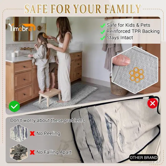 Alt view image 4 of 7 - Yimobra Bathroom Rugs Non Slip Washable, Ultra Soft and Water Absorbent Bath Mats, Fluffy Shower Mat Outside, Plush Matts for Bathroom Floor/Sink, 24X17, Home Decor Accessories, Light Gray and White