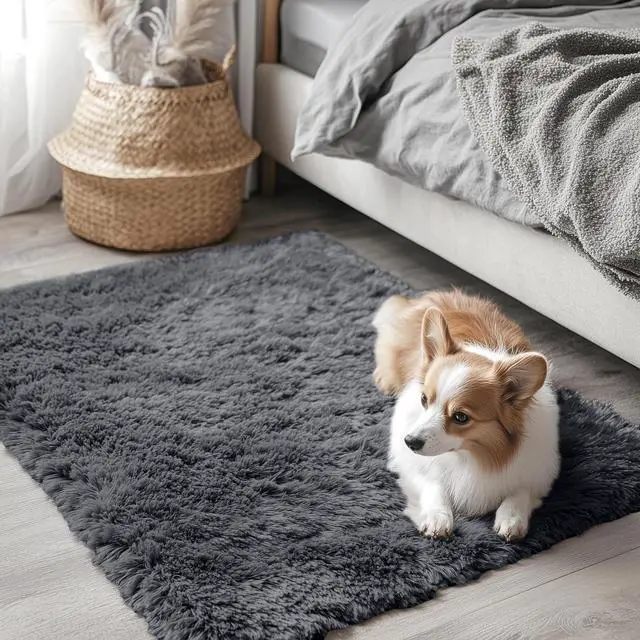 Alt view image 3 of 7 - OLANLY 2x3 Machine Washable Small Bedside Rug, Soft Fluffy Shaggy Entryway Throw Rugs for Bedroom, Living Room, Indoor Floor Carpet for Kids Girls and Boys, Nursery Rooms, Home Decor Aesthetic, Grey