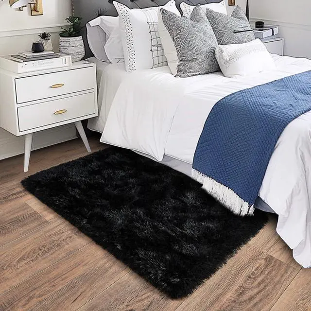 Alt view image 2 of 7 - Quntue Small Black Area Rug, 2x3 Rug for Bedroom Shaggy Throw Rugs for Dorm Rug, Soft Shag Carpet for Kids Room, Plush Comfy Fluffy Bedside Rug for Home Decor Aesthetic