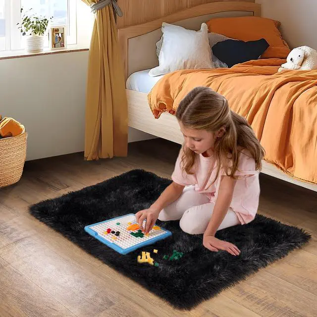 Alt view image 6 of 7 - Quntue Small Black Area Rug, 2x3 Rug for Bedroom Shaggy Throw Rugs for Dorm Rug, Soft Shag Carpet for Kids Room, Plush Comfy Fluffy Bedside Rug for Home Decor Aesthetic