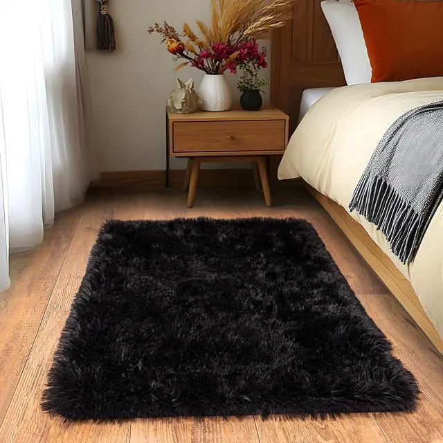 Alt view image 7 of 7 - Quntue Small Black Area Rug, 2x3 Rug for Bedroom Shaggy Throw Rugs for Dorm Rug, Soft Shag Carpet for Kids Room, Plush Comfy Fluffy Bedside Rug for Home Decor Aesthetic