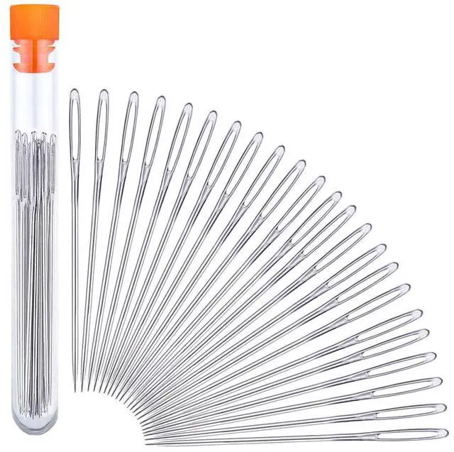 Main image of 23 PCS Large Eye Sewing Needles, 2.36in Sewing Sharp Needles, Leather Embroidery Thread Needle, Stainless Steel Yarn Knitting Needle with a 3.3in Plastic Bottle