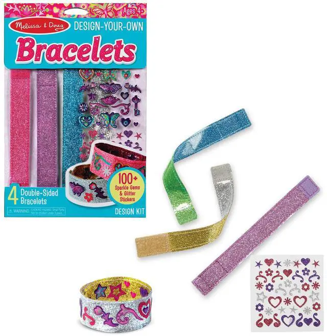Main image of Melissa & Doug Design-Your-Own Bracelets with 100+ Sparkle Gem & Glitter Stickers, Kids Snap Bracelets, Stickers & Jewelry Crafts, Preschool Toys for Girls & Boys Ages 4+