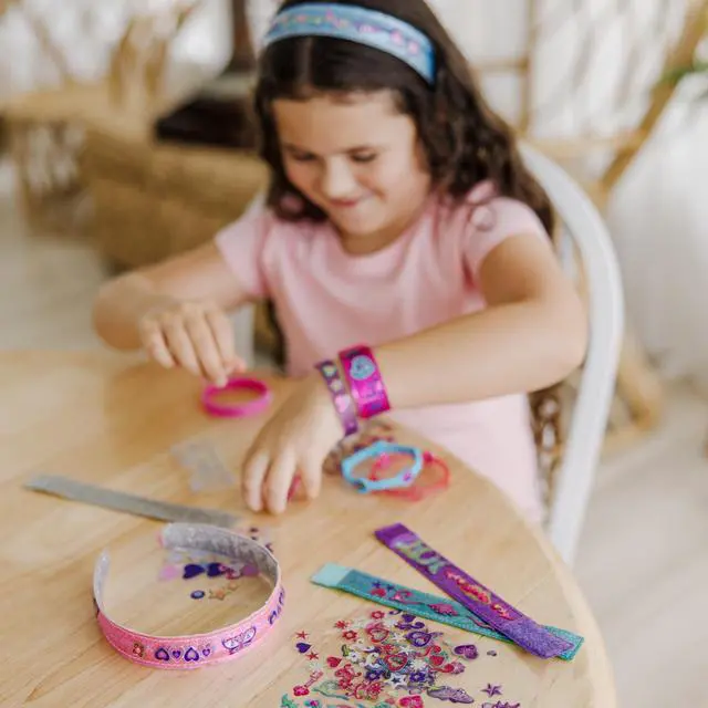 Alt view image 2 of 7 - Melissa & Doug Design-Your-Own Bracelets with 100+ Sparkle Gem & Glitter Stickers, Kids Snap Bracelets, Stickers & Jewelry Crafts, Preschool Toys for Girls & Boys Ages 4+
