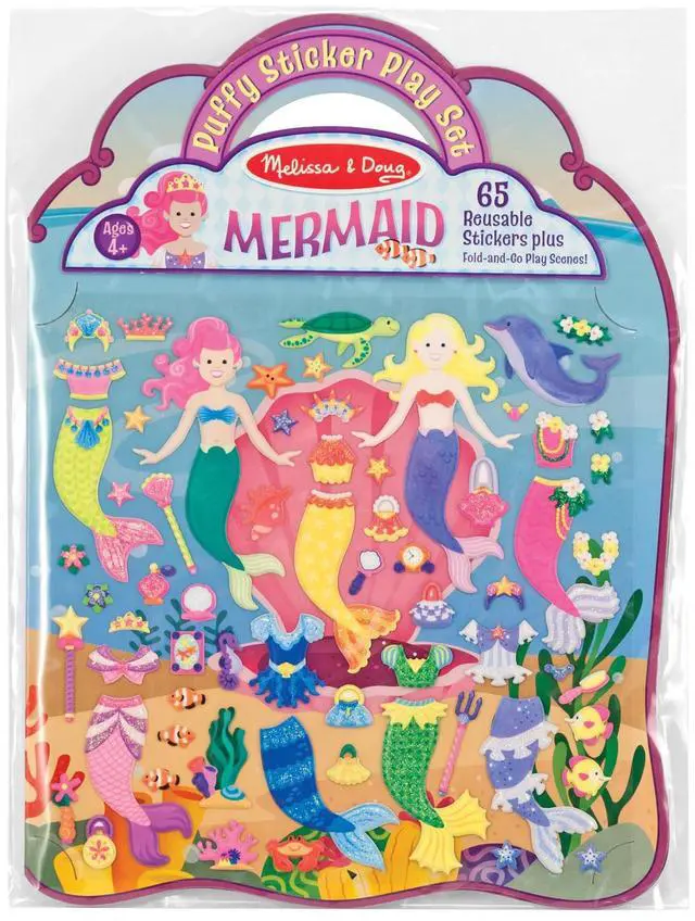 Main image of Melissa & Doug Puffy Sticker Play Set Mermaids, 65 Reusable Stickers with 2 Fold-Out Scenes, Restickable Fashion Activity Book, Mess Free Travel Toys for Kids Ages 4+ - FSC Certified