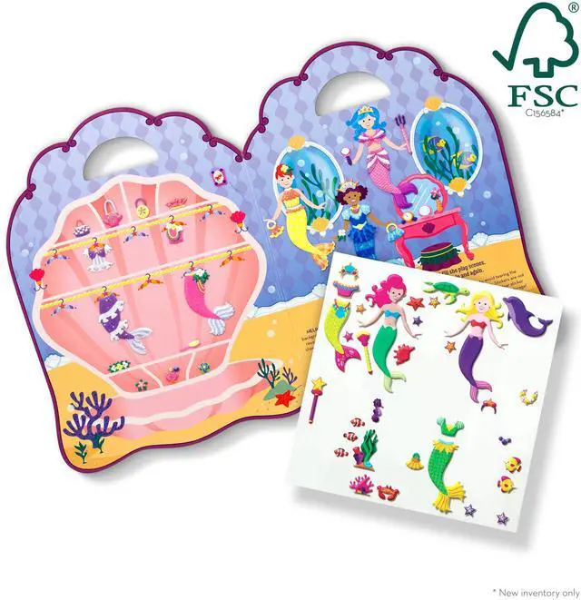 Alt view image 4 of 7 - Melissa & Doug Puffy Sticker Play Set Mermaids, 65 Reusable Stickers with 2 Fold-Out Scenes, Restickable Fashion Activity Book, Mess Free Travel Toys for Kids Ages 4+ - FSC Certified