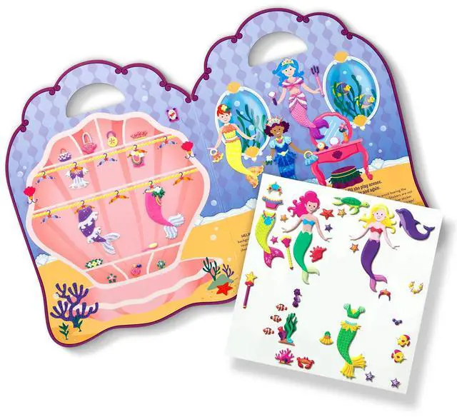 Alt view image 3 of 7 - Melissa & Doug Puffy Sticker Play Set Mermaids, 65 Reusable Stickers with 2 Fold-Out Scenes, Restickable Fashion Activity Book, Mess Free Travel Toys for Kids Ages 4+ - FSC Certified