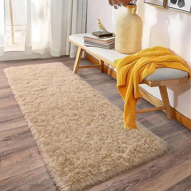 Alt view image 3 of 7 - Ailyei Soft Runner Rugs for Bedroom Hallways, 2x6 Beige Fluffy Shag Throw Area Rug Non Slip for Bedside Dorm, Long Shaggy Furry Carpet for Nursery Living Room