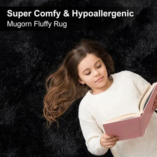 Alt view image 3 of 7 - Mugorn Black Rugs for Bedroom, 2x3 Feet Fluffy Area Rugs for Living Room, Soft Shag Kids Rug Small Carpet for Nursery, Bedside, Indoor, Dorm Decor