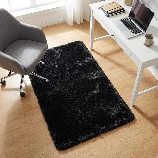 Alt view image 4 of 7 - Mugorn Black Rugs for Bedroom, 2x3 Feet Fluffy Area Rugs for Living Room, Soft Shag Kids Rug Small Carpet for Nursery, Bedside, Indoor, Dorm Decor