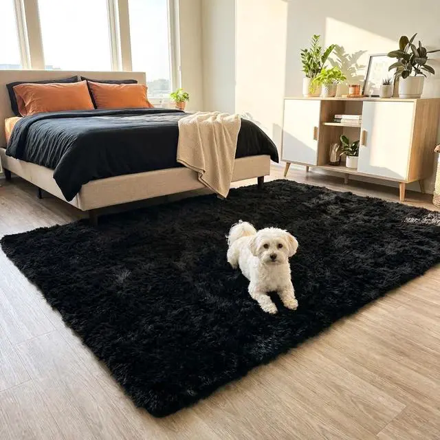 Alt view image 6 of 7 - Mugorn Black Rugs for Bedroom, 2x3 Feet Fluffy Area Rugs for Living Room, Soft Shag Kids Rug Small Carpet for Nursery, Bedside, Indoor, Dorm Decor