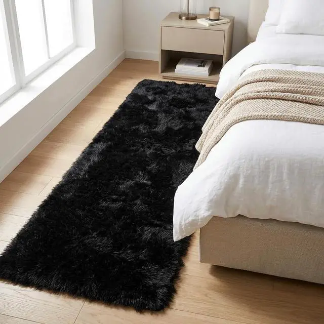 Alt view image 5 of 7 - Mugorn Black Rugs for Bedroom, 2x3 Feet Fluffy Area Rugs for Living Room, Soft Shag Kids Rug Small Carpet for Nursery, Bedside, Indoor, Dorm Decor