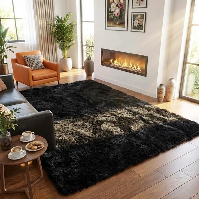 Alt view image 7 of 7 - Mugorn Black Rugs for Bedroom, 2x3 Feet Fluffy Area Rugs for Living Room, Soft Shag Kids Rug Small Carpet for Nursery, Bedside, Indoor, Dorm Decor