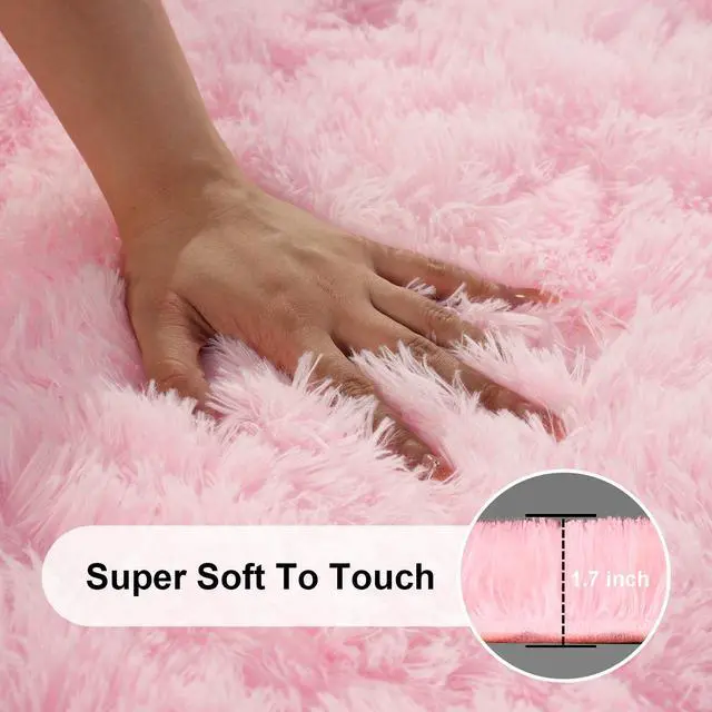 Alt view image 2 of 7 - Ehayx Pink Rug for Bedroom, 2x3 Fluffy Area Rugs for Living Room, Small Fuzzy Shag Soft Carpet with 4 Non-Slip Adhesive Strips for Kids Boys and Girls Nursery Dorm Room Home Decor (2ft X 3ft)