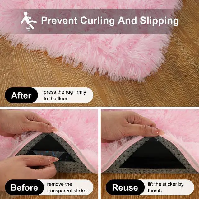 Alt view image 3 of 7 - Ehayx Pink Rug for Bedroom, 2x3 Fluffy Area Rugs for Living Room, Small Fuzzy Shag Soft Carpet with 4 Non-Slip Adhesive Strips for Kids Boys and Girls Nursery Dorm Room Home Decor (2ft X 3ft)