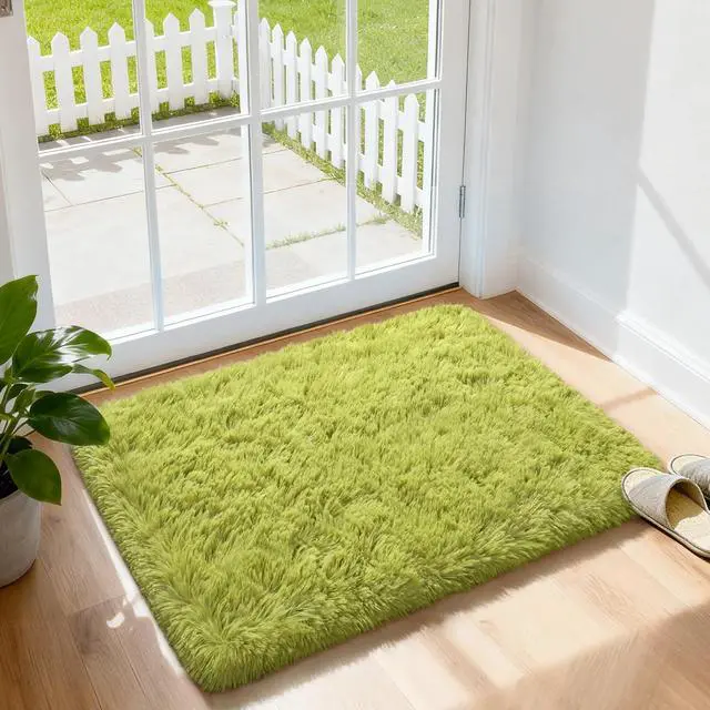 Main image of Merelax Modern Soft Fluffy Shaggy Rug for Bedroom Livingroom Small Chair Decor Rugs Feet Floor mats , Non-Slip Plush Furry Fur Area Rugs Comfy Nursery Accent Floor Carpet 2 X 3 Feet, Green