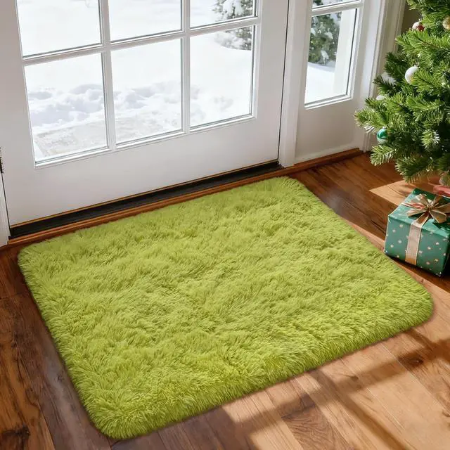 Alt view image 3 of 7 - Merelax Modern Soft Fluffy Shaggy Rug for Bedroom Livingroom Small Chair Decor Rugs Feet Floor mats , Non-Slip Plush Furry Fur Area Rugs Comfy Nursery Accent Floor Carpet 2 X 3 Feet, Green