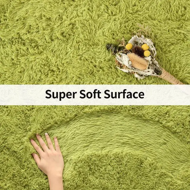 Alt view image 6 of 7 - Merelax Modern Soft Fluffy Shaggy Rug for Bedroom Livingroom Small Chair Decor Rugs Feet Floor mats , Non-Slip Plush Furry Fur Area Rugs Comfy Nursery Accent Floor Carpet 2 X 3 Feet, Green