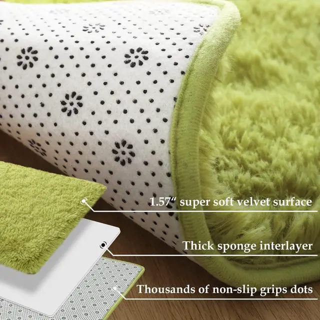 Alt view image 5 of 7 - Merelax Modern Soft Fluffy Shaggy Rug for Bedroom Livingroom Small Chair Decor Rugs Feet Floor mats , Non-Slip Plush Furry Fur Area Rugs Comfy Nursery Accent Floor Carpet 2 X 3 Feet, Green
