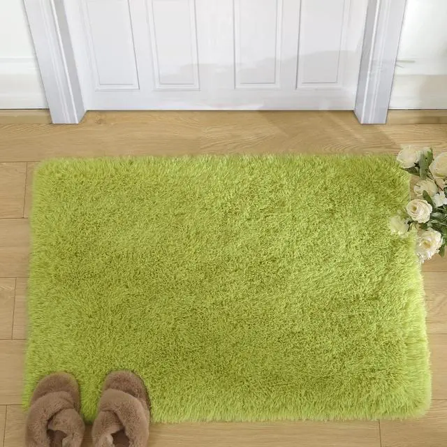 Alt view image 7 of 7 - Merelax Modern Soft Fluffy Shaggy Rug for Bedroom Livingroom Small Chair Decor Rugs Feet Floor mats , Non-Slip Plush Furry Fur Area Rugs Comfy Nursery Accent Floor Carpet 2 X 3 Feet, Green