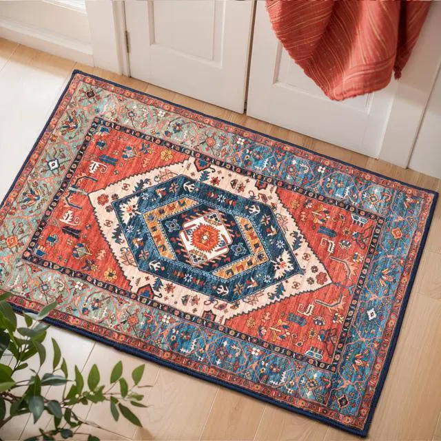 Main image of SERISSA Boho Rugs for Entryway, 2x3 Rust Entryway Rug Non-Slip Washable Small Area Rug, Ultra Soft Oriental Vintage Low-Pile Indoor Door Mat Floor Carpet for Entrance Bedroom Kitchen Bathroom