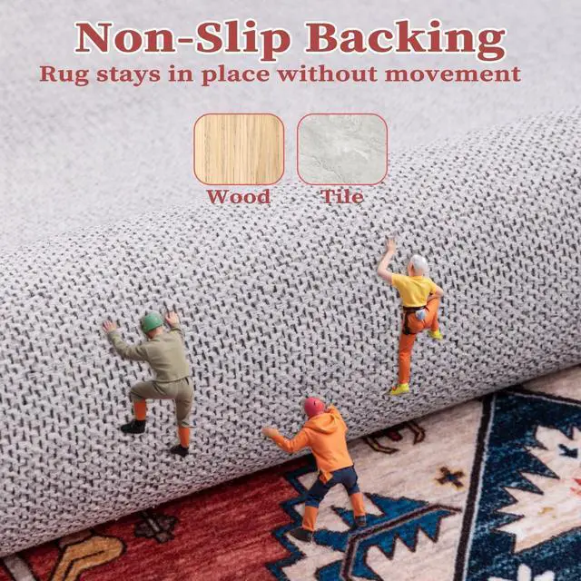 Alt view image 4 of 7 - SERISSA Boho Rugs for Entryway, 2x3 Rust Entryway Rug Non-Slip Washable Small Area Rug, Ultra Soft Oriental Vintage Low-Pile Indoor Door Mat Floor Carpet for Entrance Bedroom Kitchen Bathroom