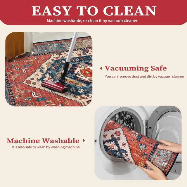 Alt view image 3 of 7 - SERISSA Boho Rugs for Entryway, 2x3 Rust Entryway Rug Non-Slip Washable Small Area Rug, Ultra Soft Oriental Vintage Low-Pile Indoor Door Mat Floor Carpet for Entrance Bedroom Kitchen Bathroom
