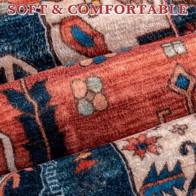 Alt view image 5 of 7 - SERISSA Boho Rugs for Entryway, 2x3 Rust Entryway Rug Non-Slip Washable Small Area Rug, Ultra Soft Oriental Vintage Low-Pile Indoor Door Mat Floor Carpet for Entrance Bedroom Kitchen Bathroom