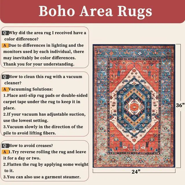 Alt view image 6 of 7 - SERISSA Boho Rugs for Entryway, 2x3 Rust Entryway Rug Non-Slip Washable Small Area Rug, Ultra Soft Oriental Vintage Low-Pile Indoor Door Mat Floor Carpet for Entrance Bedroom Kitchen Bathroom