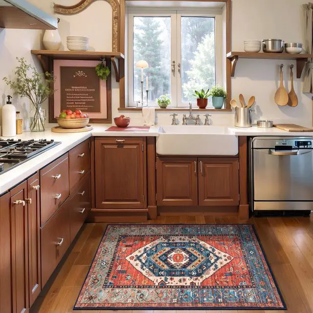 Alt view image 7 of 7 - SERISSA Boho Rugs for Entryway, 2x3 Rust Entryway Rug Non-Slip Washable Small Area Rug, Ultra Soft Oriental Vintage Low-Pile Indoor Door Mat Floor Carpet for Entrance Bedroom Kitchen Bathroom