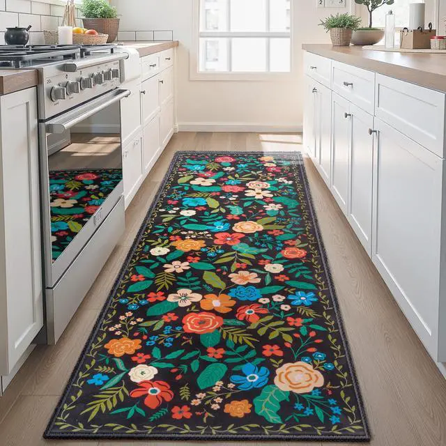 Main image of Joiedomi Hallway Runner Rug Washable 2'x6' Non Slip Kitchen Rug with Rubber Backing Soft Boho Floral Floor Carpet Runners for Entryway Laundry Bedroom Indoor (Black)