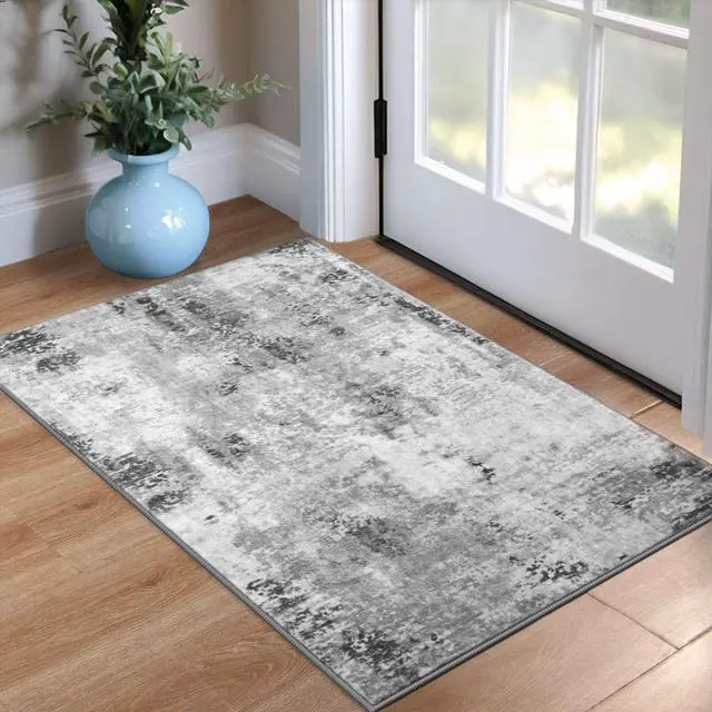 Main image of Entrance Rugs Indoor 2x3 Grey Entry Rug Washable Abstract Small Area Rug Non-Slip Low Pile Throw Rugs for Entryway, Kitchen Floor, Front Door Indoor Door Mat, Bathroom, Bedroom Bedside