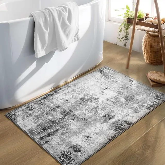 Alt view image 5 of 7 - Entrance Rugs Indoor 2x3 Grey Entry Rug Washable Abstract Small Area Rug Non-Slip Low Pile Throw Rugs for Entryway, Kitchen Floor, Front Door Indoor Door Mat, Bathroom, Bedroom Bedside