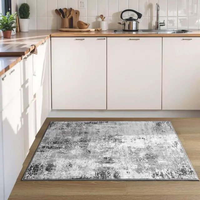 Alt view image 6 of 7 - Entrance Rugs Indoor 2x3 Grey Entry Rug Washable Abstract Small Area Rug Non-Slip Low Pile Throw Rugs for Entryway, Kitchen Floor, Front Door Indoor Door Mat, Bathroom, Bedroom Bedside