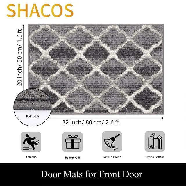 Alt view image 2 of 7 - SHACOS Door Mats 20"x32" Indoor Washable Kitchen Entryway Rug Non Slip Absorbent Floor Mat for Home Entrance Garage, Light Gray