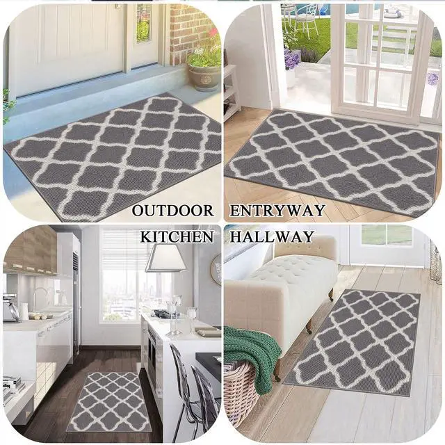 Alt view image 7 of 7 - SHACOS Door Mats 20"x32" Indoor Washable Kitchen Entryway Rug Non Slip Absorbent Floor Mat for Home Entrance Garage, Light Gray