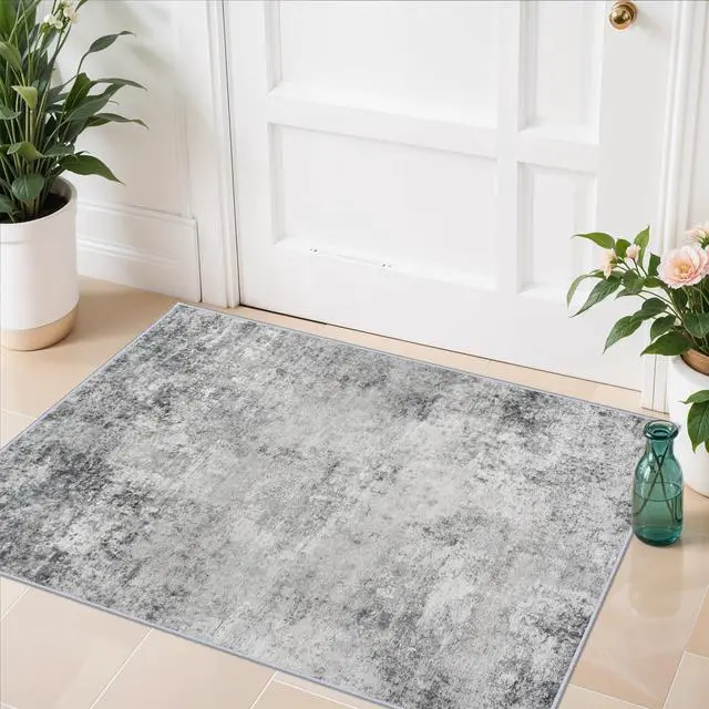 Main image of Washable 2x3 Abstract Area Rug - Large Living Room Area Rugs Modern Stain Resistant Indoor mat for Bedroom Dining Room Non Slip Rubber Backing Thin Super Soft Room Decor Floor Carpet 2x3 Grey