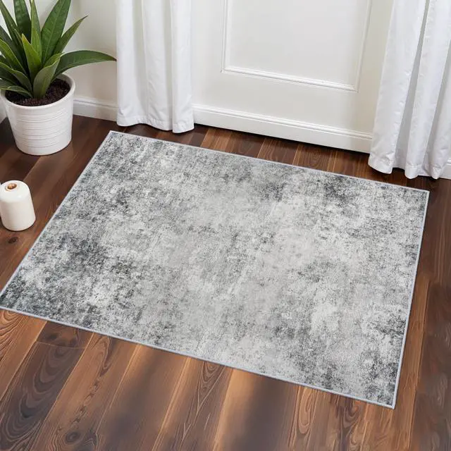Alt view image 2 of 7 - Washable 2x3 Abstract Area Rug - Large Living Room Area Rugs Modern Stain Resistant Indoor mat for Bedroom Dining Room Non Slip Rubber Backing Thin Super Soft Room Decor Floor Carpet 2x3 Grey