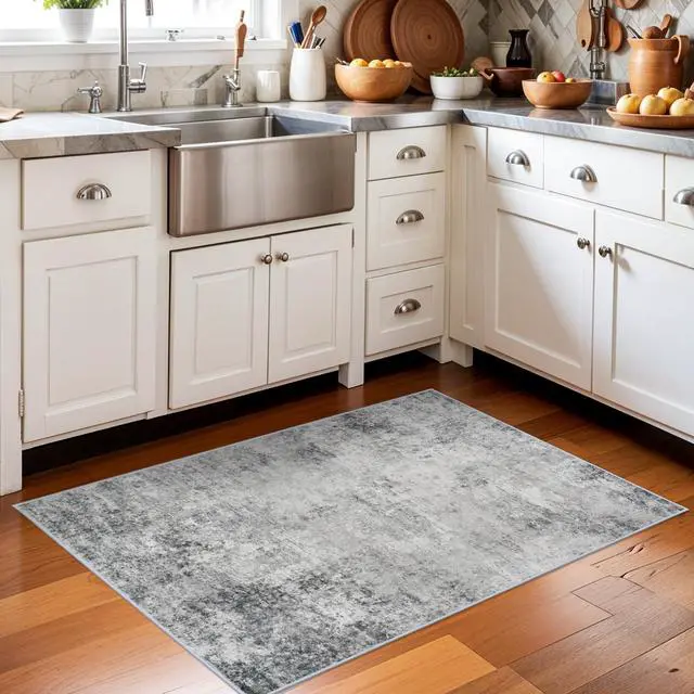 Alt view image 5 of 7 - Washable 2x3 Abstract Area Rug - Large Living Room Area Rugs Modern Stain Resistant Indoor mat for Bedroom Dining Room Non Slip Rubber Backing Thin Super Soft Room Decor Floor Carpet 2x3 Grey