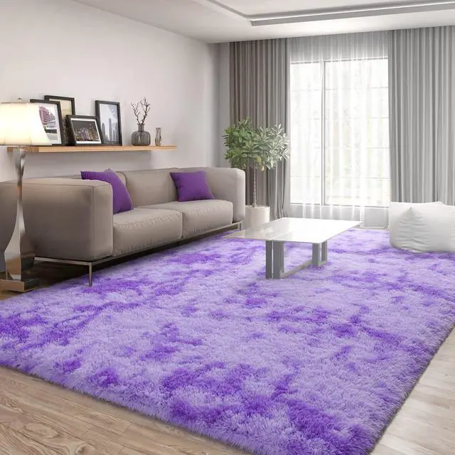 Alt view image 2 of 7 - FlyDOIT Purple Tie-Dyed Large Rugs for Living Room, 4x6 Feet Shaggy Rug Fluffy Throw Carpets, Ultra Soft Plush Modern Indoor Fuzzy Rugs for Bedroom Girls Kids Nursery Room Dorm Home Decor