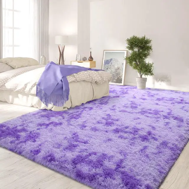 Alt view image 3 of 7 - FlyDOIT Purple Tie-Dyed Large Rugs for Living Room, 4x6 Feet Shaggy Rug Fluffy Throw Carpets, Ultra Soft Plush Modern Indoor Fuzzy Rugs for Bedroom Girls Kids Nursery Room Dorm Home Decor