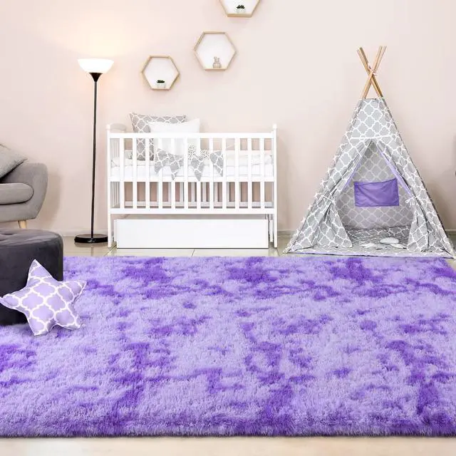 Alt view image 4 of 7 - FlyDOIT Purple Tie-Dyed Large Rugs for Living Room, 4x6 Feet Shaggy Rug Fluffy Throw Carpets, Ultra Soft Plush Modern Indoor Fuzzy Rugs for Bedroom Girls Kids Nursery Room Dorm Home Decor