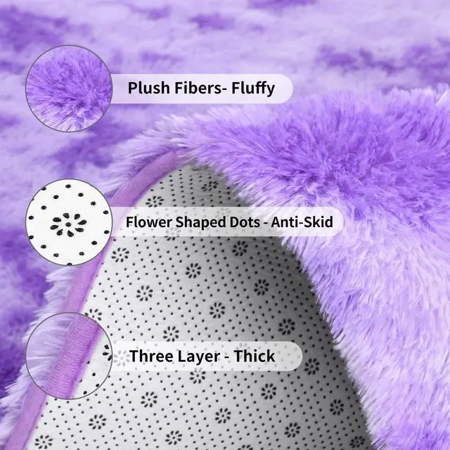 Alt view image 6 of 7 - FlyDOIT Purple Tie-Dyed Large Rugs for Living Room, 4x6 Feet Shaggy Rug Fluffy Throw Carpets, Ultra Soft Plush Modern Indoor Fuzzy Rugs for Bedroom Girls Kids Nursery Room Dorm Home Decor