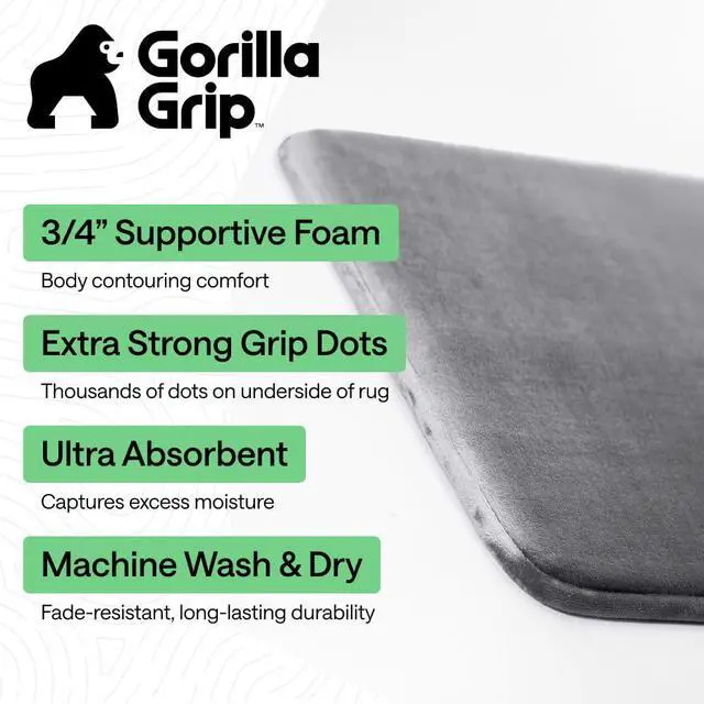 Alt view image 2 of 7 - Memory Foam Bath Rugs, Soft Absorbent Velvet Bathroom Mats, Durable Dots on Underside, Machine Washable Bathmat, Carpet Rug Room Decor for Shower Floor, 24x17 Mat, Graphite Gray