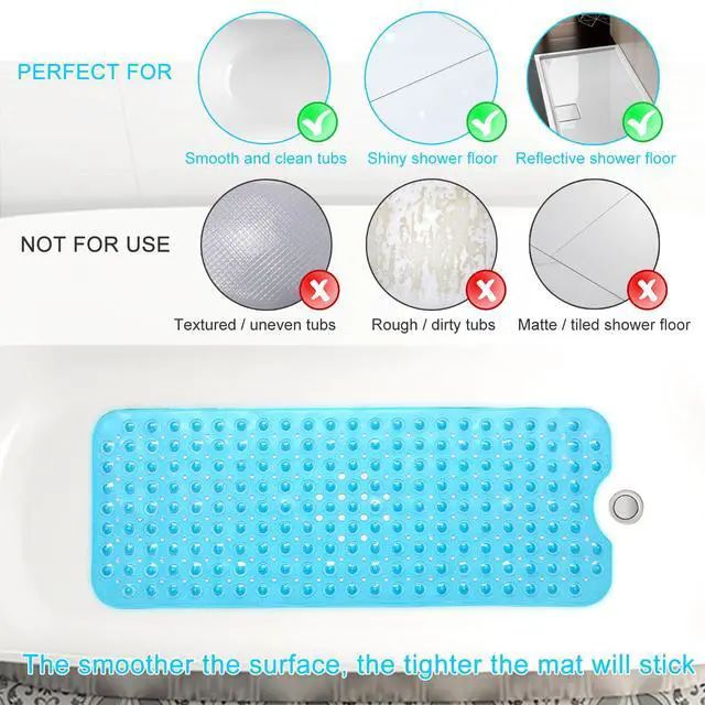 Alt view image 2 of 6 - Upgrade Baby Bath Mat Non Slip Extra Long Bathtub Mat for Kids 40 X 16 Inch - Eco Friendly Bath Tub Mat with 200 Big Suction Cups,Machine Washable Shower Mat,Blue