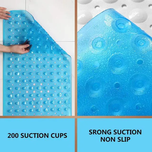 Alt view image 3 of 6 - Upgrade Baby Bath Mat Non Slip Extra Long Bathtub Mat for Kids 40 X 16 Inch - Eco Friendly Bath Tub Mat with 200 Big Suction Cups,Machine Washable Shower Mat,Blue